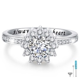 Cremation Rings for Ashes for Women: 925 Sterling Silver Urn Rings for Human Ashes Holds Loved Ones Size 8 Sunflower CZ Ashes Ring Memorial Keepsake Cremation Jewelry Gifts for Women