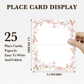 pseuaudo Baptism Place Cards, Watercolor Wildflowers Name Card For Table Setting, Table Tent Cards For Christening Ceremony, First Holy Communion Name Cards, Set Of 25, Notched For Easy Folding-02