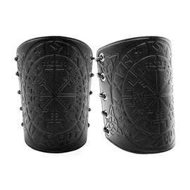 DONGKER Embossed Arm Guards, Pack of 2 Vintage Leather Bracers, Adjustable Medieval PU Leather Bracers for Men and Women