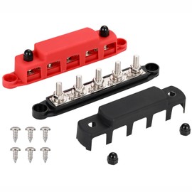 Greluma 1 Pair M8 (5/16") Power Distribution Block with 5 Bolts, 5-Way 12-48V High Performance Busbar, Positive and Negative