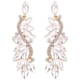 BriLove Women's Fashion Wedding Bridal Crystal Flower Romantic Dangle Clip-On Earrings Gold-Tone Clear