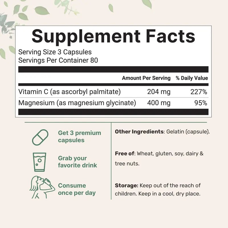 Magnesium Glycinate Supplement – 400mg Per Serving, 240 Capsules –