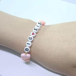 Azusa Sun Colorful Big Sister Bracelet Letter Beads and Heart Acrylic Beads Bracelet Y2K Jewelry Gifts for Women Sisters