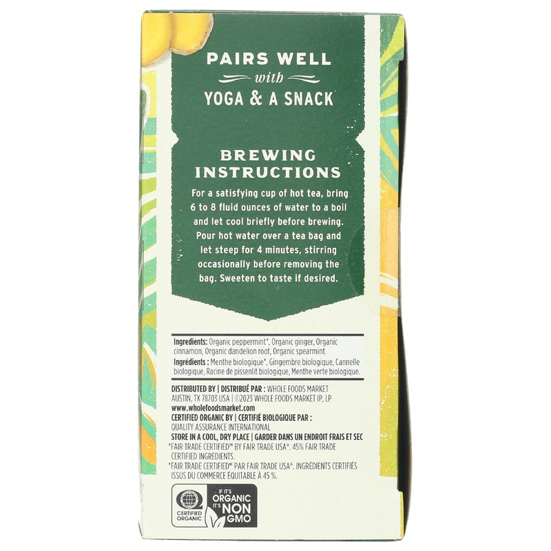 Whole Foods Market, Organic Mint Ginger Herbal Tea, 20 Count