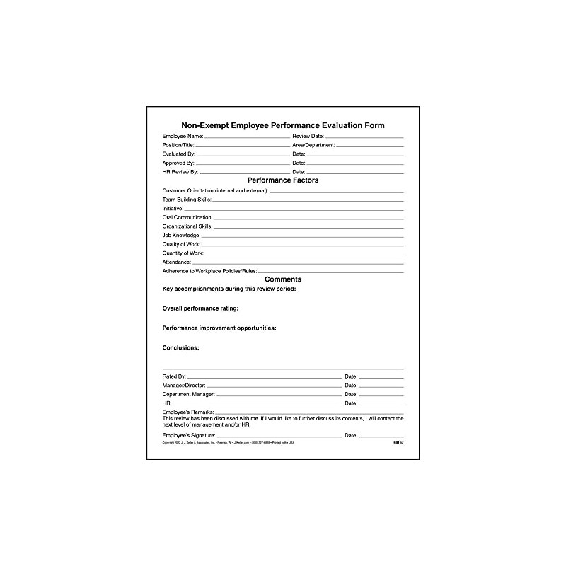 Performance Review Form for Non-Exempt Employee, 8.5 x 11, 75