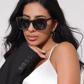 TJUTR Women's Polarised Sunglasses Retro Square Frame Chic Stylish Sunglasses Women's Sunglasses with UV Protection for Driving Travel, A Floral/Grey