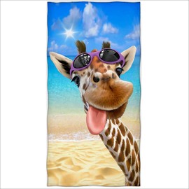 Zomer Beach Towel 70 x 140 cm, Printed Microfibre Bath Towel Funny Giraffe & Beach