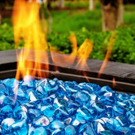 Chilli Cosmos Fire Glass Diamond 1 Inch Fire Pit Glass Rocks for Propane or Gas Fire Pit(20 Pounds Margarita Azura Blue) Gift Package