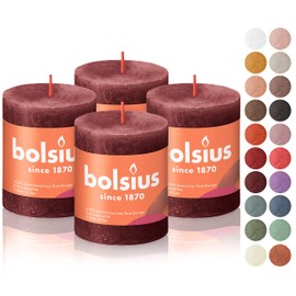 BOLSIUS 4 Pack Velvet Red Rustic Pillar Candles - 2.75 X 3.25 Inches - Premium European Quality - Includes Natural Plant-Based Wax - Unscented Dripless Smokeless 35 Hour Party Décor Candles