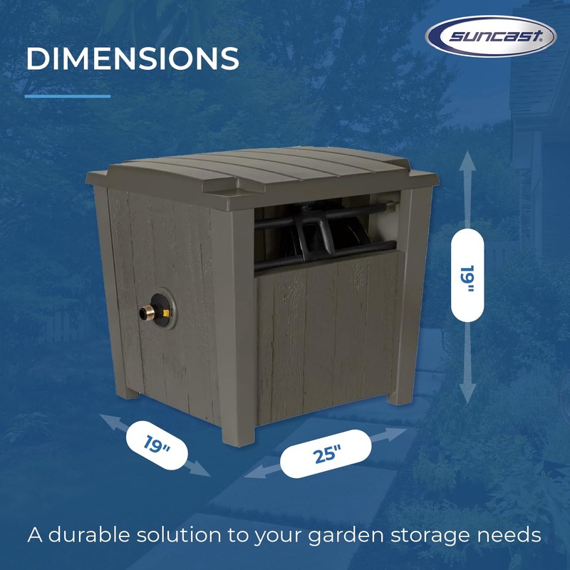 Suncast Farmington Weatherproof Smart-Tube Garden Hose Storage Container, Outdoor Hideaway