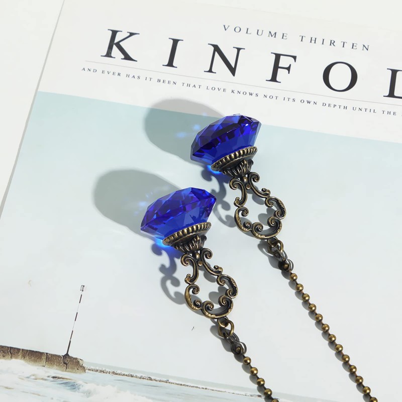 2pcs Blue Crystal Fan Pull Diamond Drop Vintage Pull Chain