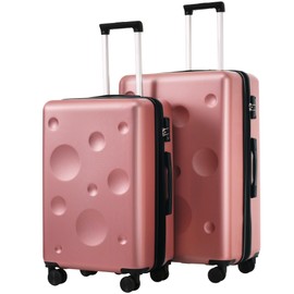 Tzou 2 Pcs 24+28in Hardshell Luggage Sets With Tsa Lock Spinner Wheels,Expandable Luggages Suitcase Lightweight Luggage Case pink