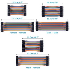 Minidodoca 240pcs Breadboard Jumper Wires 10cm/4" 20cm/8" Wire Length Optional Dupont Cable Assorted Kit Male to Female Male to Male Female to Female Multicolored Ribbon Cables for Arduino