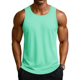 TACVASEN UPF 50+ Mens Tank Top Dry Fit Sleeveless Workout T-Shirts for Muscle Gym Sun Protection Lightweight Green