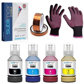 Sublimax Sublimation Ink Compatible for F170 and F570 Printer - Bundle with Sublimation Paper, Gloves and 3 Tapes (T49M1 Black, T49M2 Cyan, T49M3 Magenta, T49M4 Yellow)