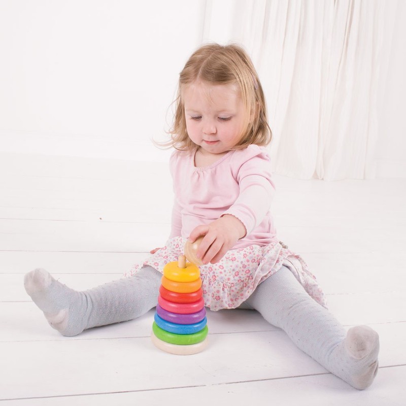 Bigjigs Toys My First Wooden Rainbow Stacker - Stacking Rings