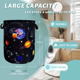 Colorful Starry Sky Planets Laundry Basket Galaxy Funny Laundry Hamper Foldable Oxford Cloth Universe Tote Bag Clothe Toy Storage Bucket 18.9"x16.5" For Bathroom/Laundry Storage/Bedroom