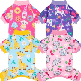 XPUDAC 4 Pieces Dog Pajamas for Small Medium Sized Dogs Stretchable Dog Pjs Soft Puppy Clothes Boy Girl Cats Pet Outfits, X-Large