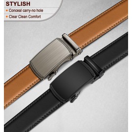 BULLIANT Men Belts 2 Pack,Ratchet Sliding Belt Adjustable For Gift Mens Dress Casual 1 3/8",Cut for Fit(Black/Orange Brown,32"-38" Waist Adjustable)