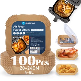 Backpapier für heißluftfritteuse, airfryer backpapier 20-24 cm Lebensmittelqualität BPA-frei Einweg 100 Stück, Geeignet für 5–8 l air fryer und Mikrowellen – Aigostar