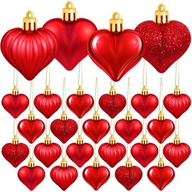 ELCOHO 48 Pieces Valentine's Day Heart Shaped Baubles Hanging Ornaments Valentines Day Decorations for Party Wedding Anniversary Decor, Red