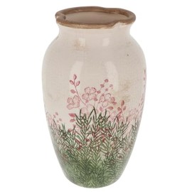 Shudehill Giftware Wild Garden Pretty Floral Pink & Green Design Vase With Neutral Background - Jug, Bouquet or Modern Shape (Frilly Top)