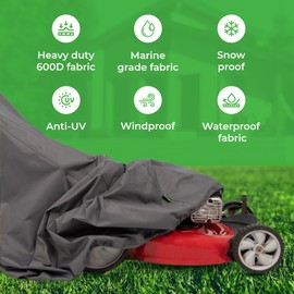 Heavy Duty Lawn Mower Cover | Outdoor All Weather Waterproof-UV Protected Tear Resistant Fabric | Secure Closure with Drawcord Locking System | Universal Fit for Push-Gas & Electric Mower | Size Large