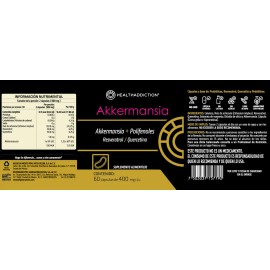 Healthaddiction - Akkermansia 400 Mg - Salud Intestinal y Metablica - Probiticos para el Equilibrio Digestivo - 60 Cpsulas - Sabor Sin Sabor          