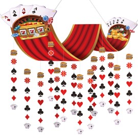 FuWeave 12 ft Casino Theme Party Decorations Casino Birthday Party Decorations Supplies Vegas Party Decorations Ceiling Decorations Hanging Banner with 24 Paper Garlands Casino Theme Party Supplies