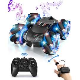 Jovow RC Stunt Car, 2.4GHz 4WD Gesture Sensing Remote Control Car with Cool Light and Music, Double-Sided 360° Flips RC Cars for Boys Age 6-12 4-7 8-12 Birthday Gifts Toy Cars(Blue)