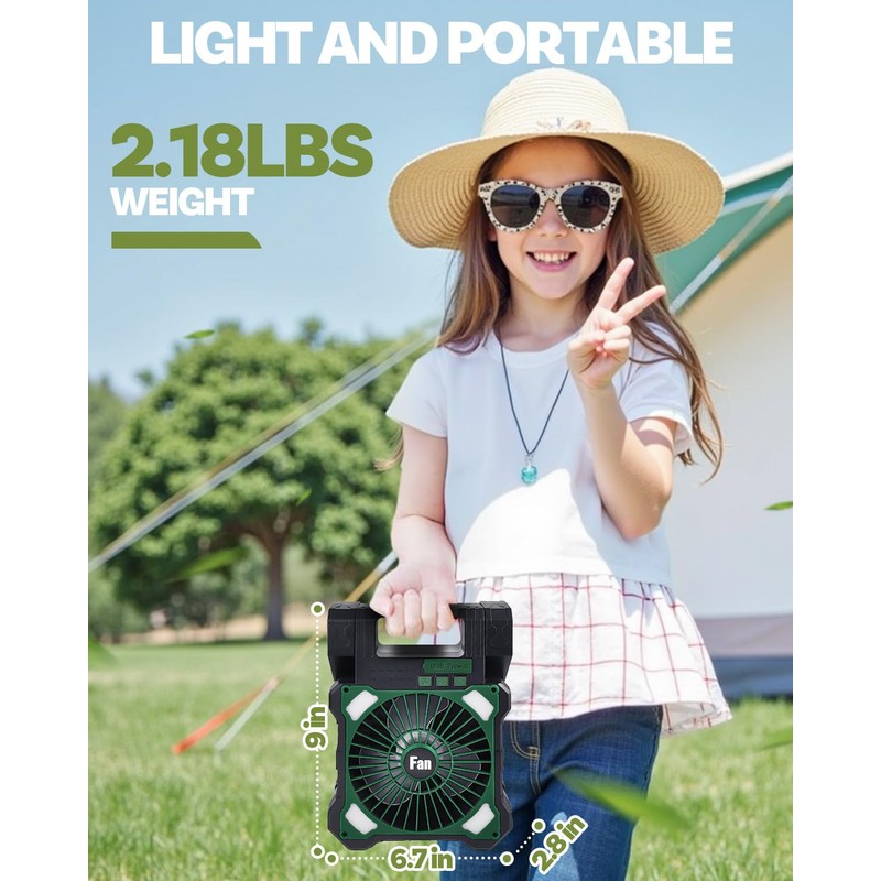 Maraiss 22000mAh Camping Solar Fan, Dual-Panel Rechargeable Solar Powered Fan
