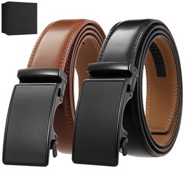 Lukovee Cinturón Hombre De Cuero, 2PCS Cinturones Hombre Piel Ajustable con Hebilla, Casual Cinturón para Pantalone Jeans, Empresarial Cinturone para Ropa de Trabajo, Hombres Regalo De Día del Padres