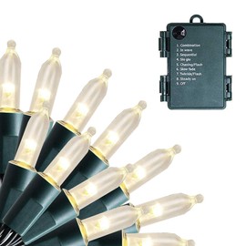 FUNPENY 50 LED Outdoor Christmas Lights, 16 FT Mini String Light with 8 Modes, Waterproof Tree Lights for Indoor Outdoor Patio Garden Party Wedding Christmas Decoration, Warm White