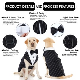 Puppy Formal Tuxedo Set - Dog Wedding Outfit with Removable Bow Tie, Perfect for Small to Large Dogs, Ideal for Parties, Birthdays & Festivals