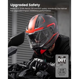 ILM Motorcycle Full Face Helmets DOT ECE for Men Women with Dual Visor Pinlock Insert Street Racing Helmet Cascos para Motos Model MF568 (Red Black,M)