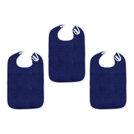 harayaa 3 x Adult Terry Cloth Bibs Clothes Protector Adjustable Large Feeding Bibs for Adults and Seniors, darkblue