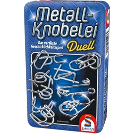 Schmidt Spiele 51206 Metall Knobelei Duell, Portable Game in Metal Tin, Blue [German Language]