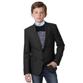 Yavakoor Boys' Flex Stretch Suit Jacket Boys' Bi-Stretch Alexander Tweed Herringbone Blazer Black 5