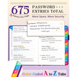 hi!SCI Password Keeper Book with Colorful Alphabetical Tabs, Small Pocket Password Logbook for Seniors, 4.7 x 6.2" Internet Website Address Organizer, Stores 675 Passwords (Royal Purple)