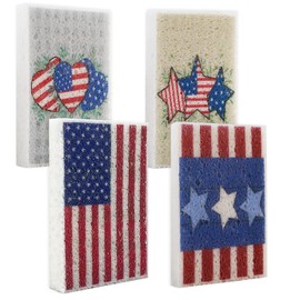 4Pcs USA Flag Heavy Duty Kitchen Dish Sponges | Large Odor Free Non-Scratch Scrub Pad | Household Cleaning Scrubber for Sink, Counters, Surfaces, Pots, Pans, Dishwashing (6" x 4" x 1"), Style 2