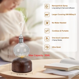 Lychee Rechargeable Waterless Essential Oil Diffuser, Aromatherapy Spray Glass Oil Diffuser, Touch Control with 2 Modes,Travel Portable，Silent Operation and Auto-Off Yellow Light for Home Office