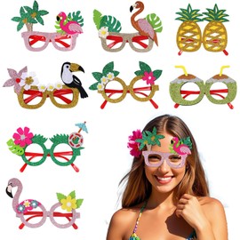 Snowtain Pack of 8 Party Glasses, Hawaiian Tropical Glasses Costume Party Fun Glasses, Hawaiian Glasses Party Accessories, Photo Booth Props, Beach Theme Party Supplies Decoration