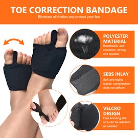 1 Pair of Hallux Valgus Bandage, Hallux Valgus Shoes Women, Toe Separator Hallux Valgus with 2 Pieces Thumb Valgus Correction Belt, Hallux Toe Separator, for Men and Women (Black)
