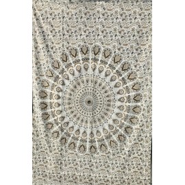 Furnishful Finesse Mandala Peacock Tapestry Boho Wall Hanging Tapestries Indian Wall Cloth Tapestry for Living Room Bedroom and Home Decor- White Gold, 50X60 Inches