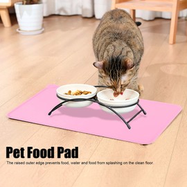 Pet Food Pad, Silicone Bowl Drinking Feeding Mat, Placemat for Dog Cat(red)