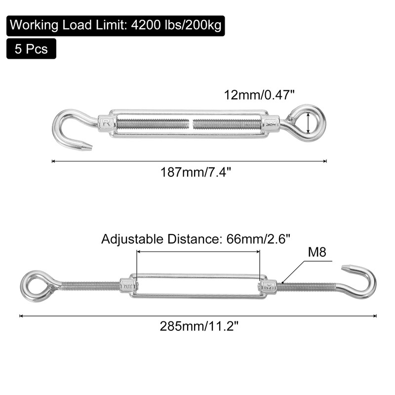 sourcing map M8 M8 Hook and Eye Turnbuckles for Cable