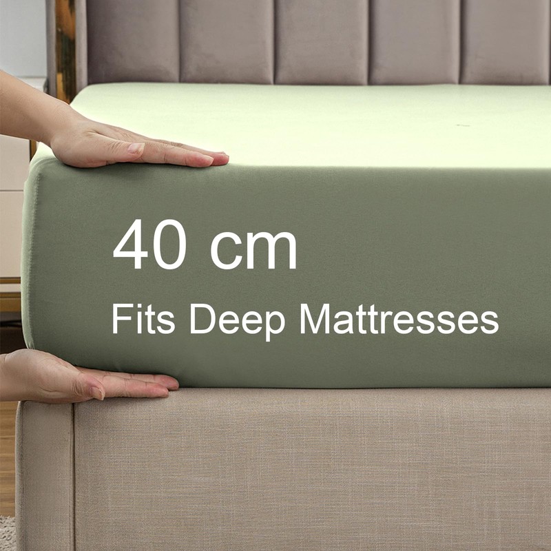 Soifox King Size Fitted Sheet Sage Green - Bed Sheets