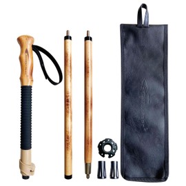 FOREST PILOT Trekking Pole- 1-pc Pack - Adjustable Hiking or Walking Stick –Strong, Natural Beech Wood - Quick Adjust Flip-Lock - Beech Wood Grip, Leather Strap (Black)