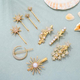 Formery Star Hair Clips Gold Rhinestone Moon Hair Pins Pearl Sun Hair Accessories for Women and Girls (9PCS)