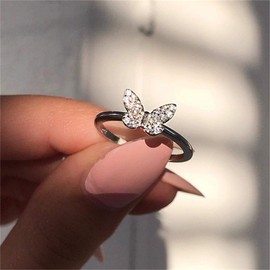 AZQ 925 Sterling Silver Fashion 18k Gold Butterfly Ring Shiny Cubic Zirconia Anniversary Promise Tail Rings CZ Classic Eternity Engagement Wedding Band Ring for Wome, US Code 9, Zirconia,925 Sterling